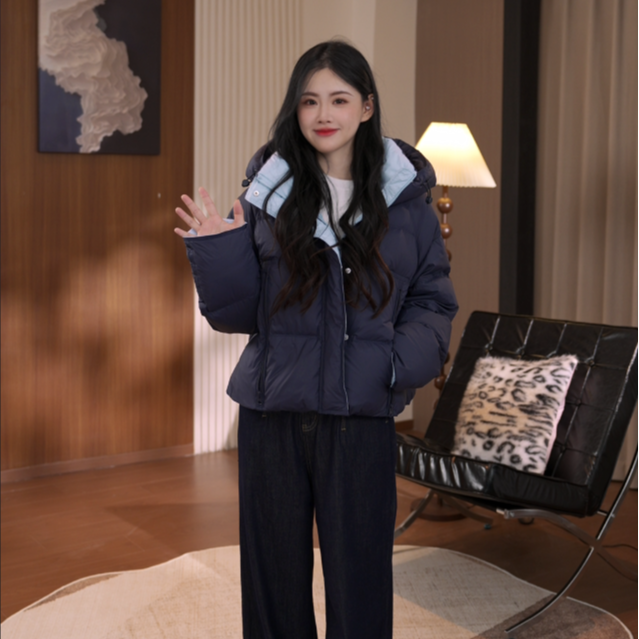 鸭鸭2025年新款冬季连帽时尚百搭纯色羽绒服鸭绒短款保暖羽绒服XY