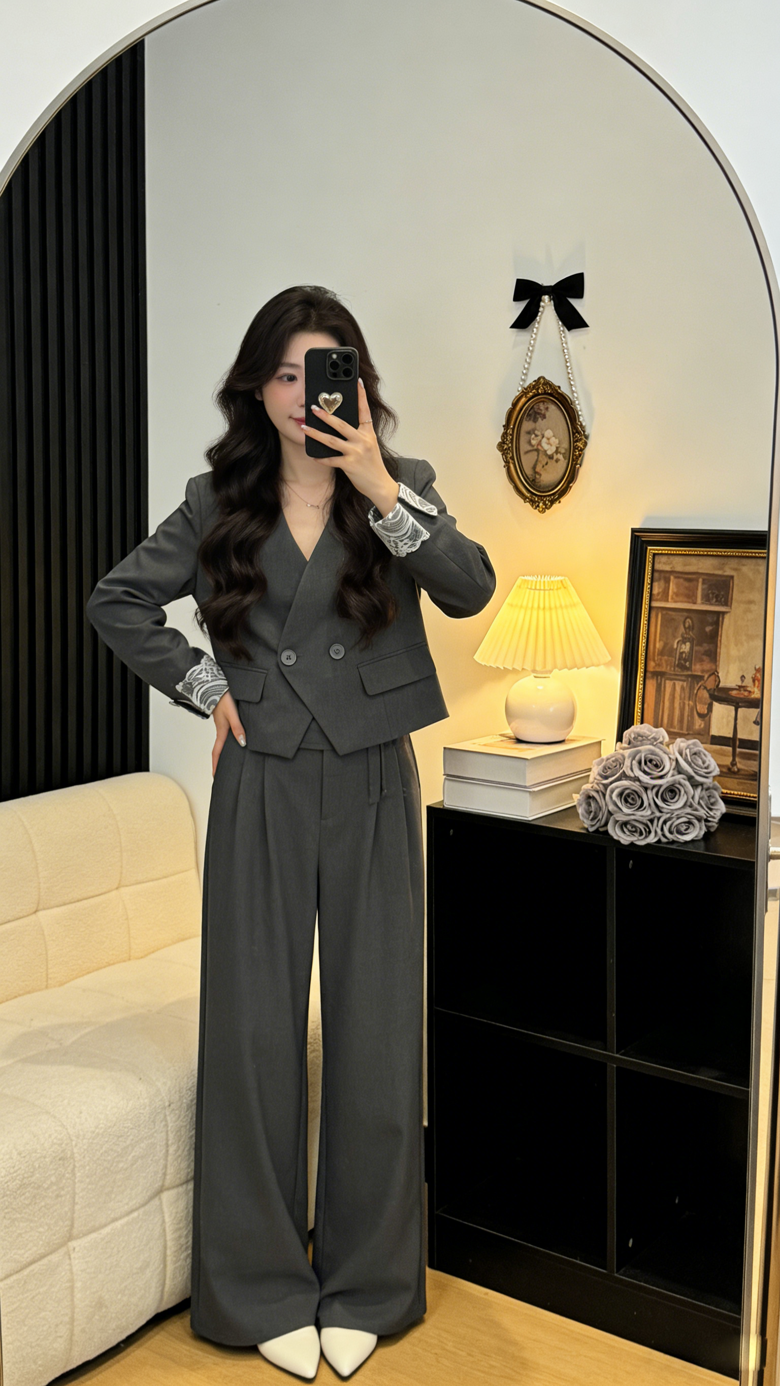 妃皇秀【女绅主义】设计师新款显瘦百搭时尚阔腿裤套装两件套#E01