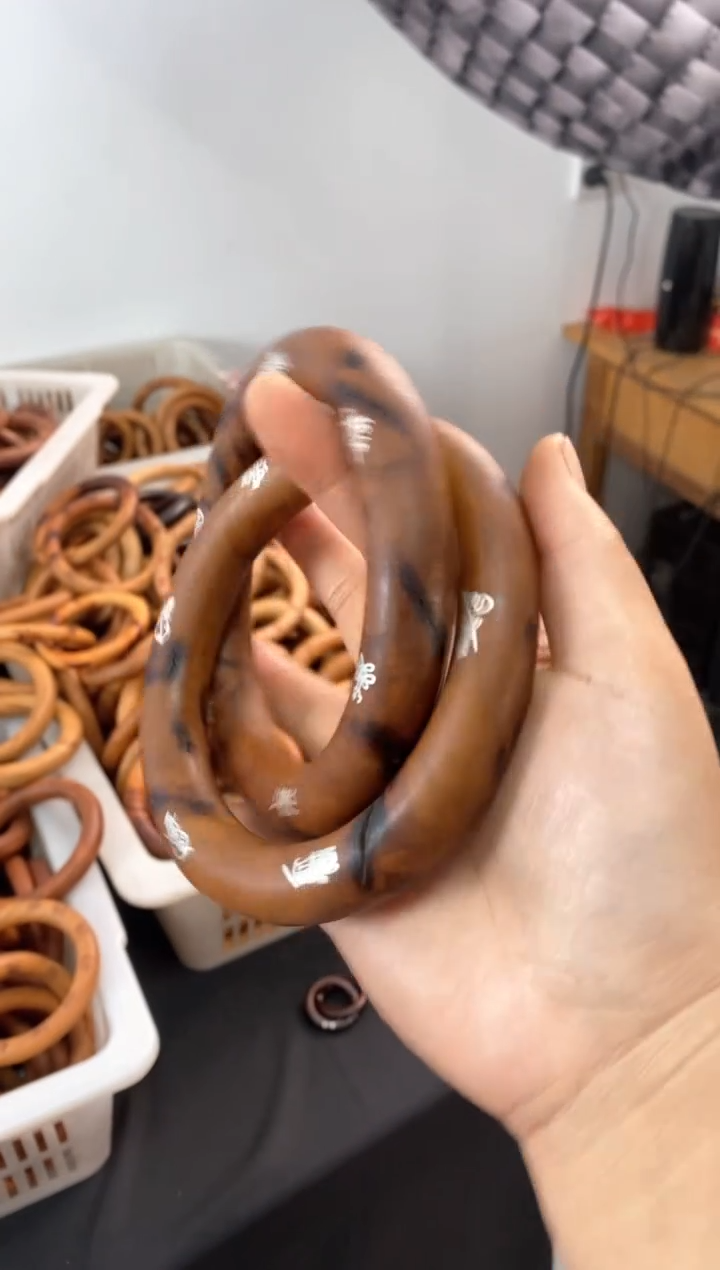 【闪购商品】木枣木雷焦镶银五雷80圈口老韩