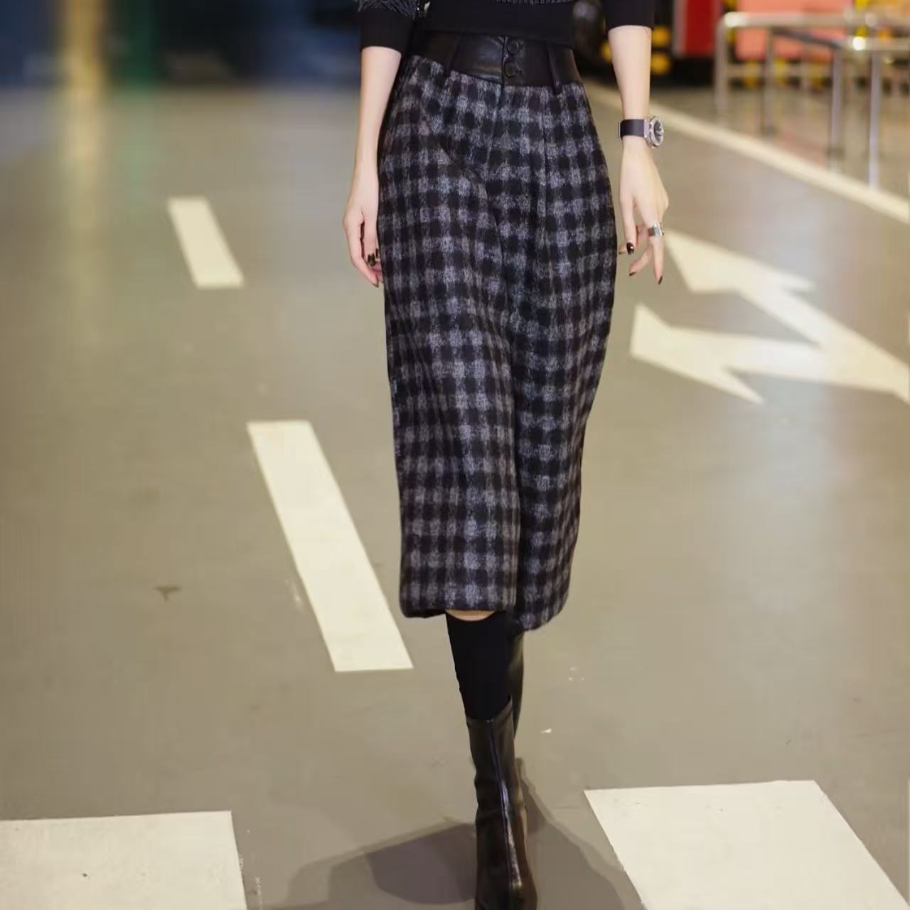 （玟萱推荐）复古显瘦宽松格子休闲裤