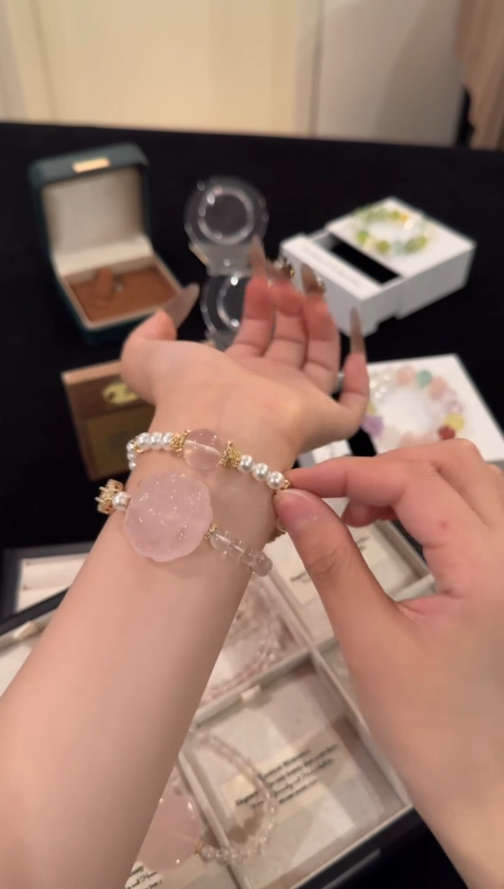 水晶手链合金粉水晶双圈x1674