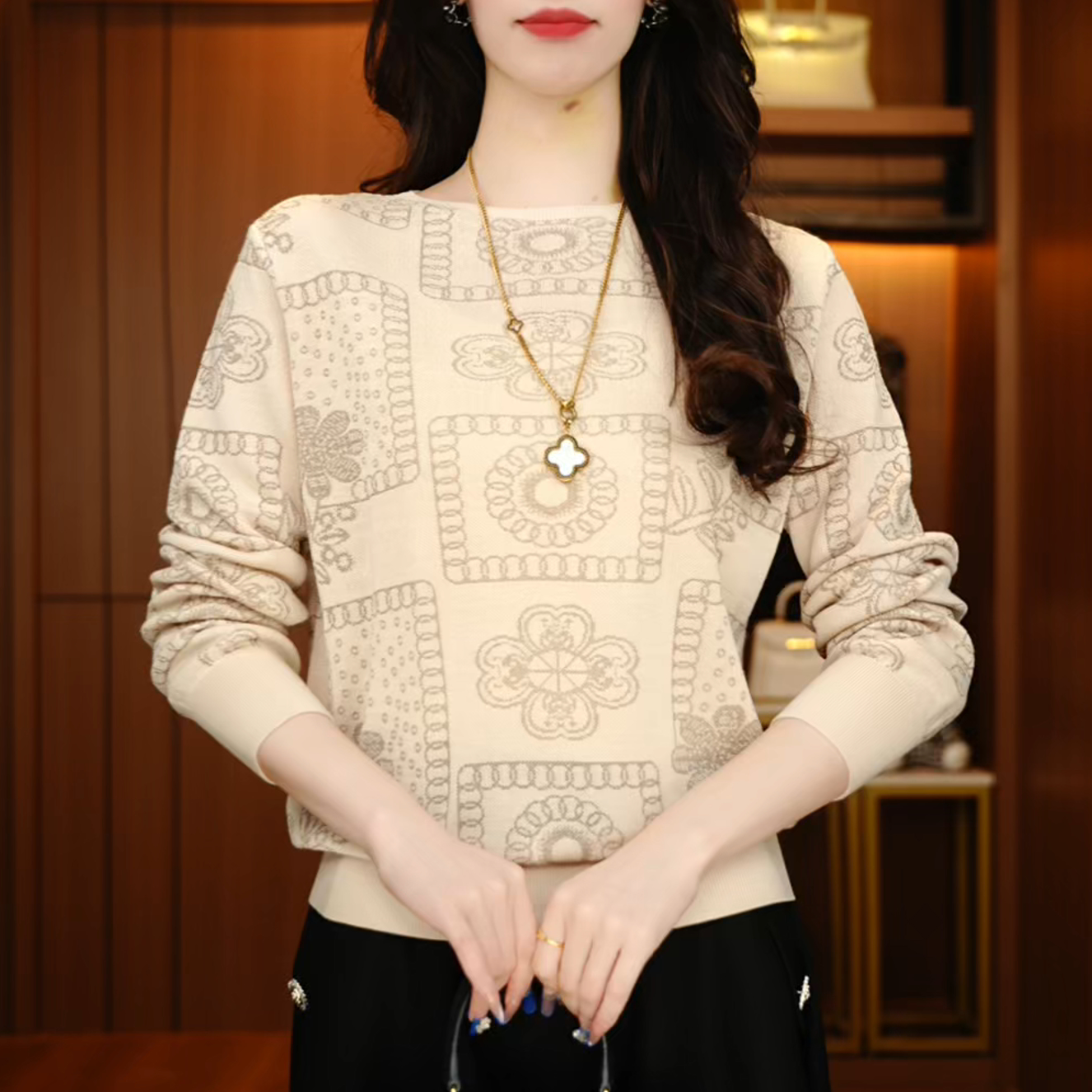 D250708-秋冬新款抗起球高端显瘦减龄洋气宽松女士气质时尚