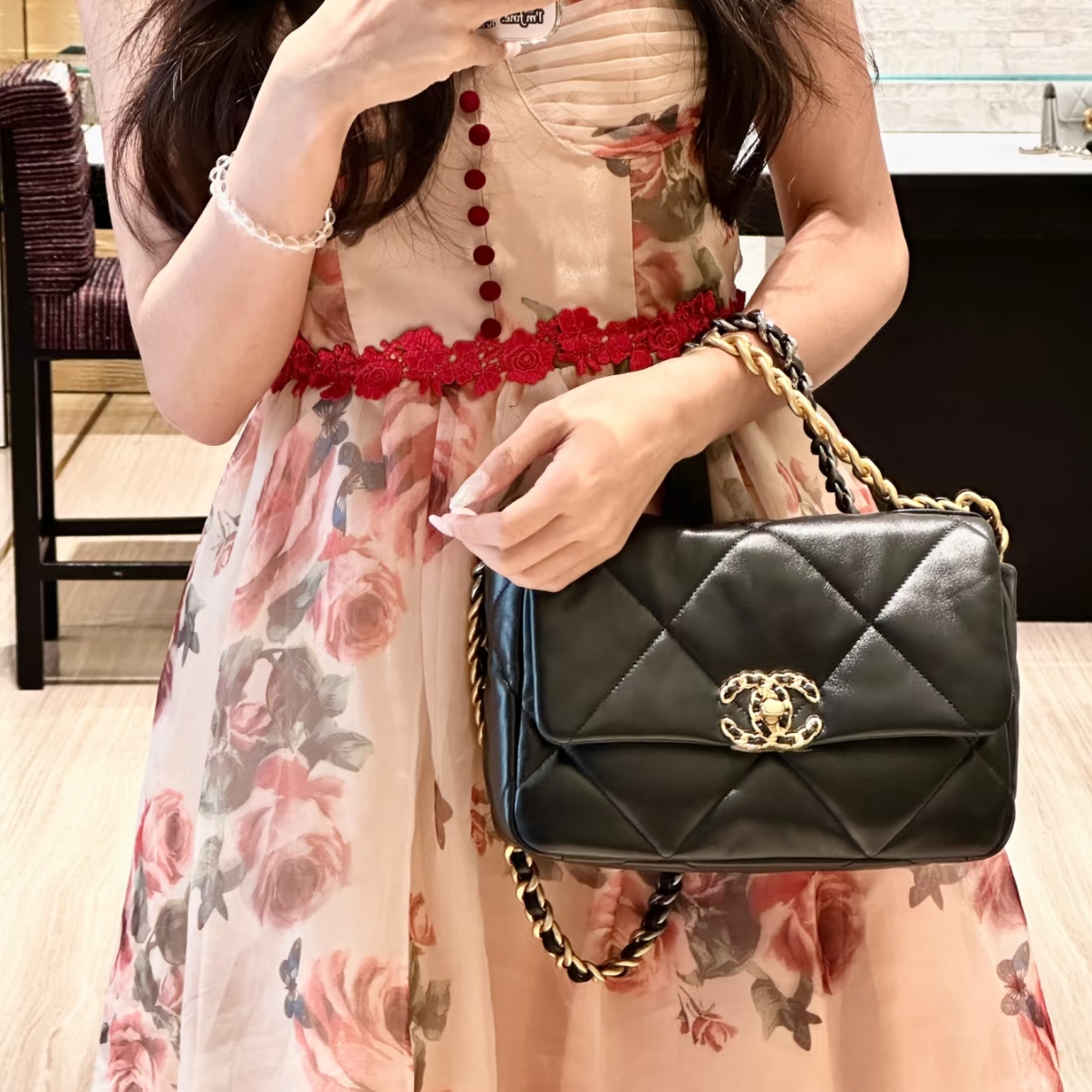 99新 Chanel/香奈儿 3911|香奈儿19bag小号斜挎包黑金