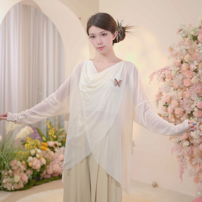 3564 D现代舞蹈服成人女荡领水纱长袖练功专业形体古典遮肉显瘦