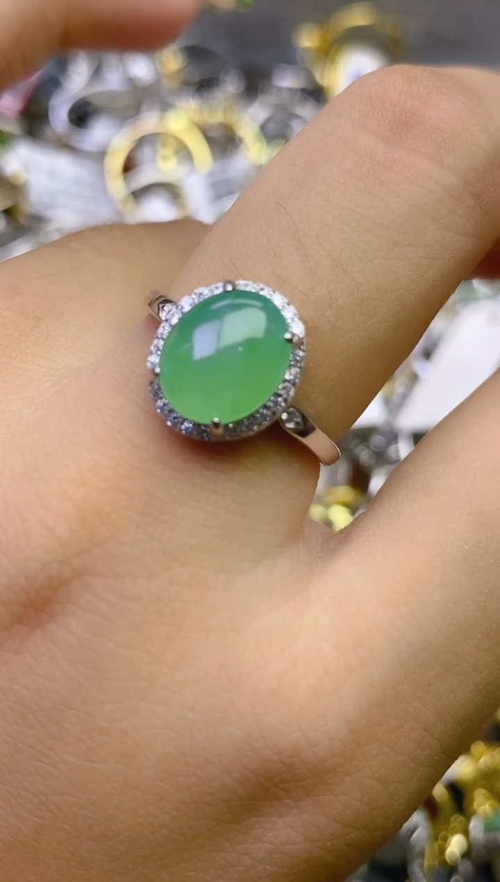 翡翠戒指银S925镶嵌百内无证书