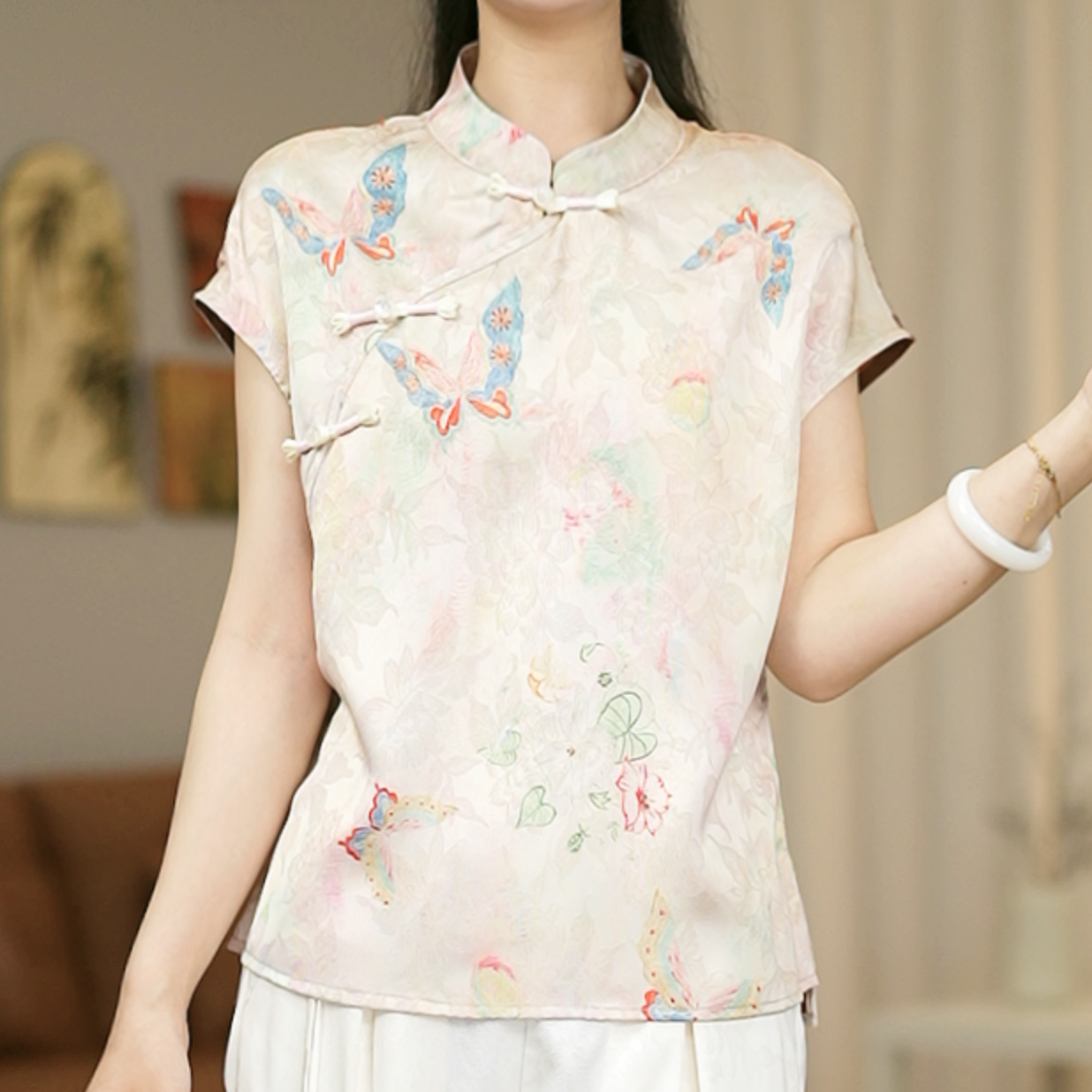 【现货】【1101-蝶恋花】新中式国风女款复古宽松小衫飞袖上衣-菲哥