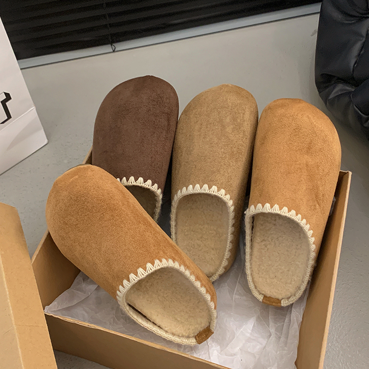 复古加绒勃肯鞋包头半拖鞋女外穿2025秋冬新款厚底内增高博肯单鞋