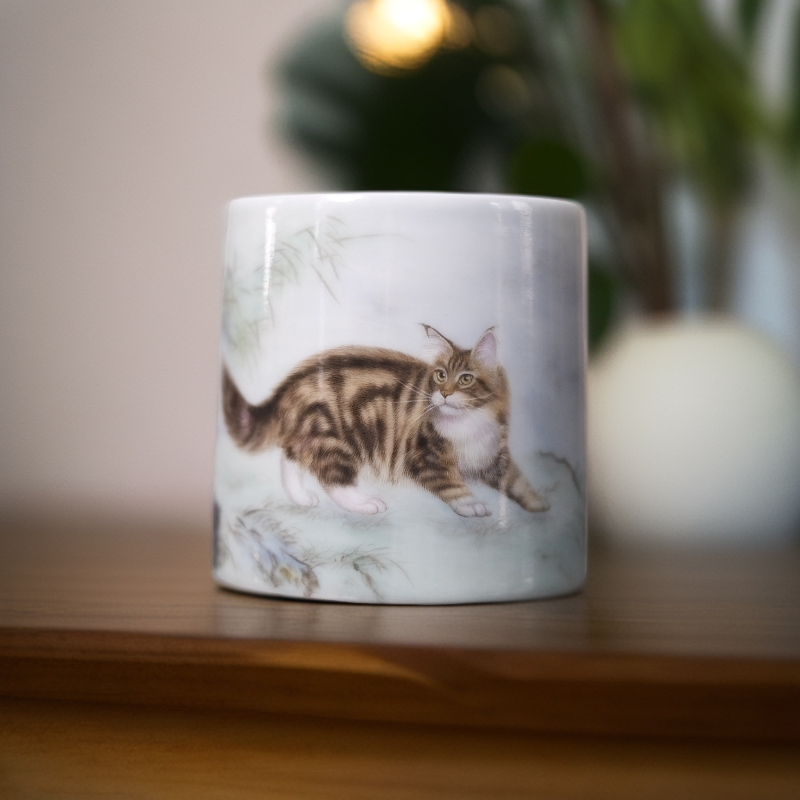 【婷婷专属】陈怀伟老师写实派猫咪白瓷转转杯茶杯品茗杯手绘茶具