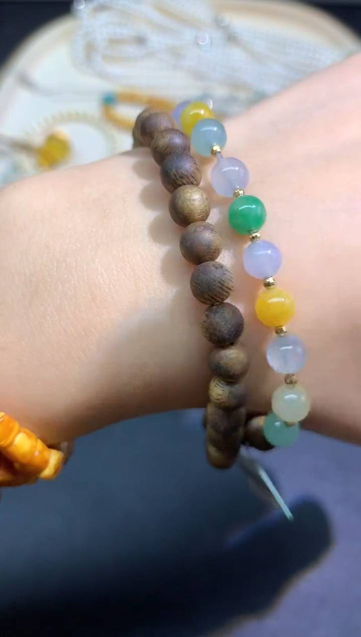 18K金镶嵌手链翡翠手串A174|2980