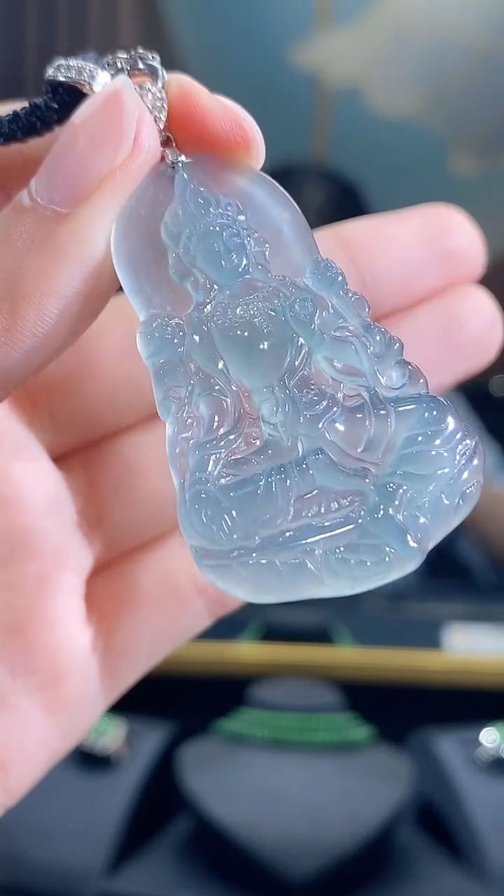 翡翠未镶嵌颈饰天然A货翡度母观音吊坠