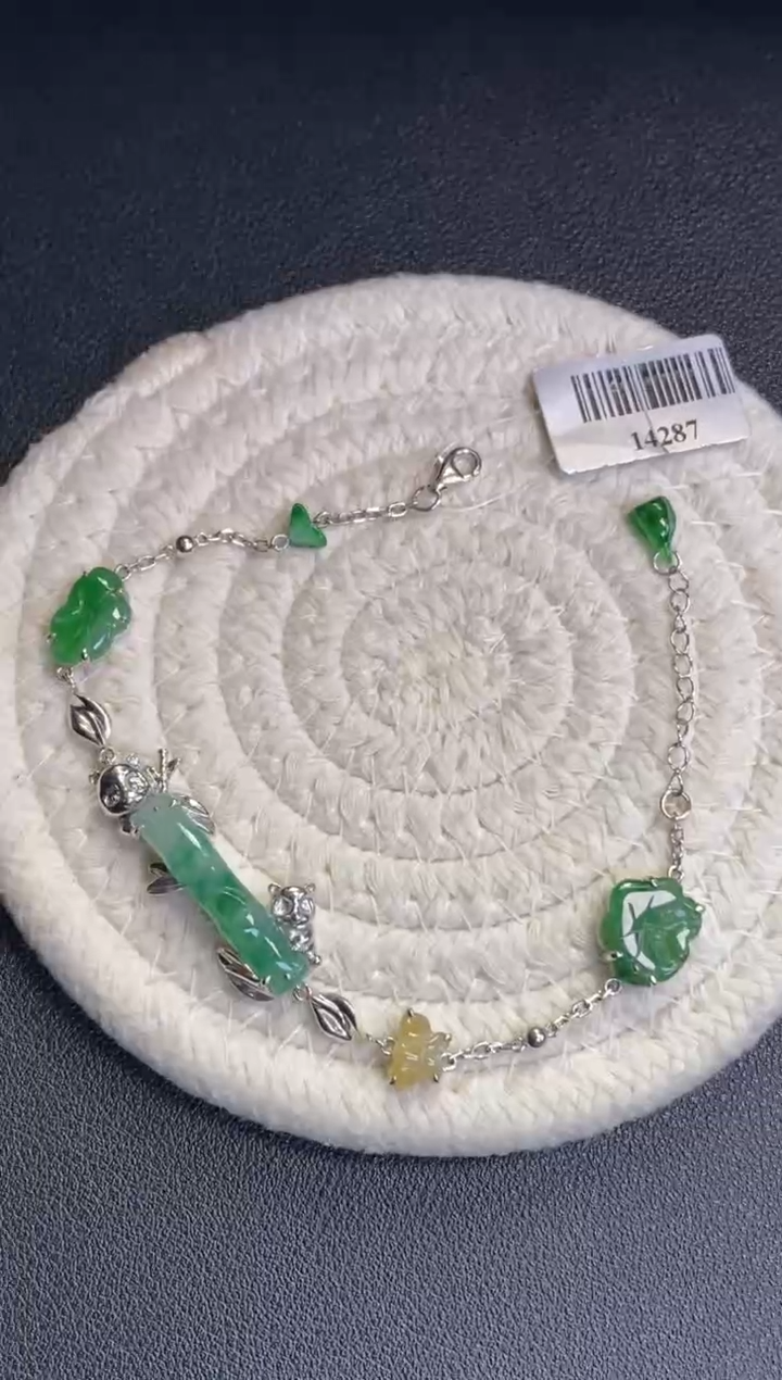 颈饰银S925镶嵌翡翠净货14287
