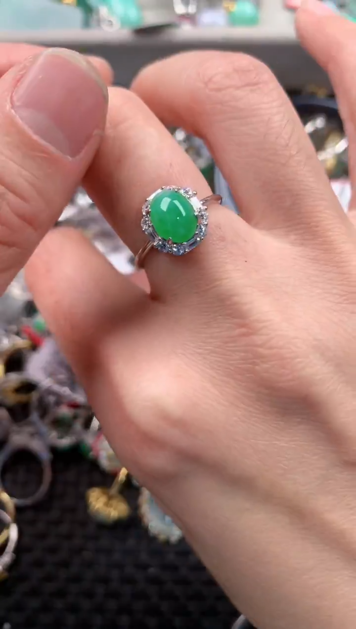 银S925镶嵌戒指翡翠555     1