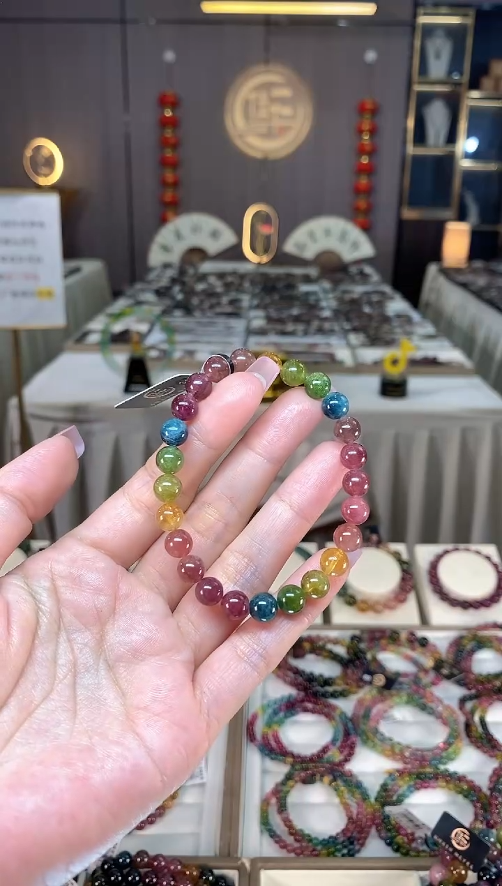 未镶嵌透体老矿碧玺彩虹单圈手串7mm+碧玺hon多样性发一条