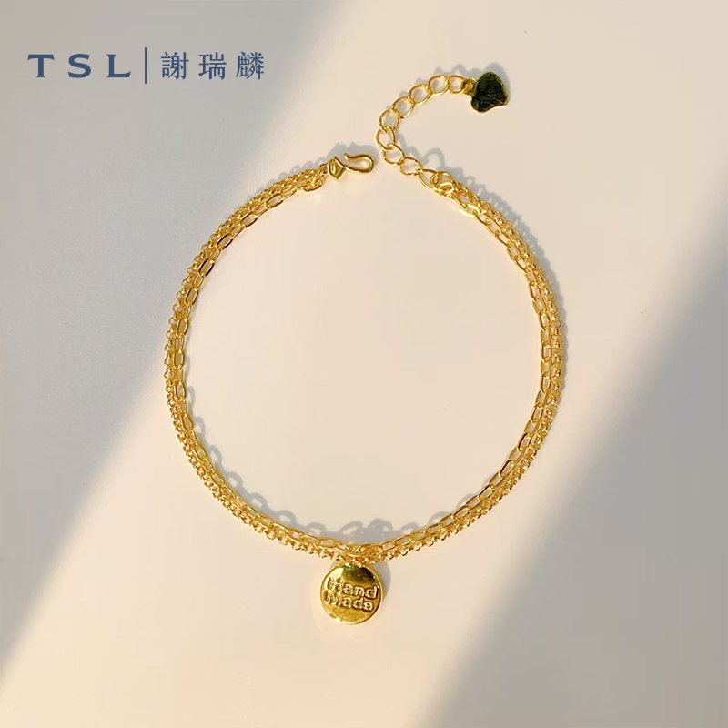 TSL/谢瑞麟计价足金手工吊牌双链款手链黄金手链送女友七夕节礼物
