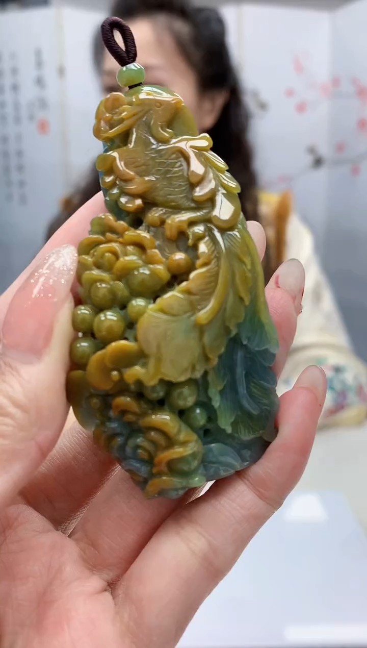 【闪购商品】定制翡翠未镶嵌4989mm-毛货挂件凤凰154