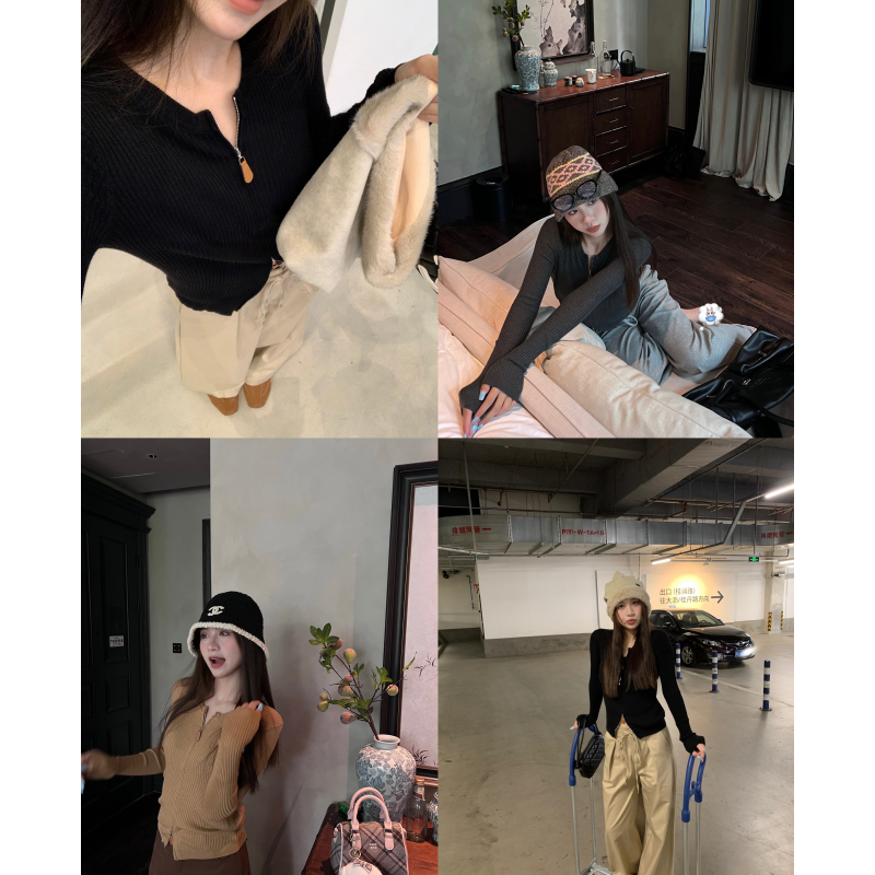 【NAMEROU】“松弛老钱”复古皮牌双头拉链针织开衫女外套
