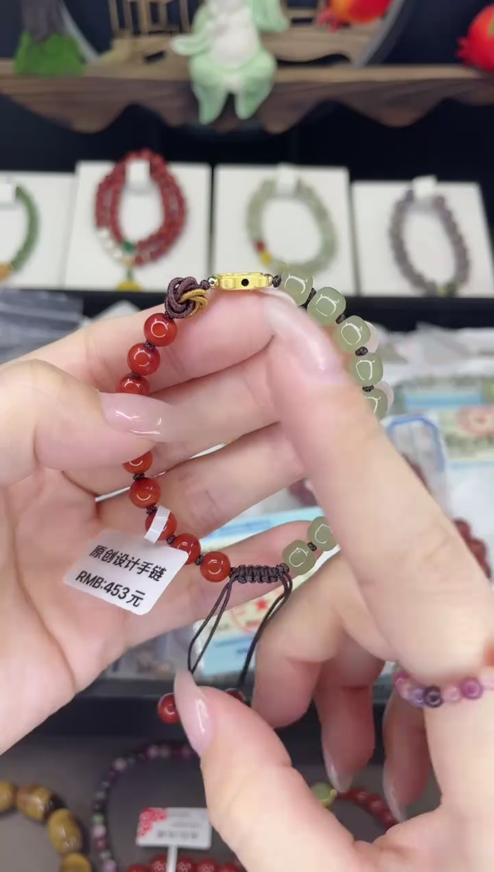 【闪购商品】南红玛瑙手链银S925镀金镶嵌南红手链