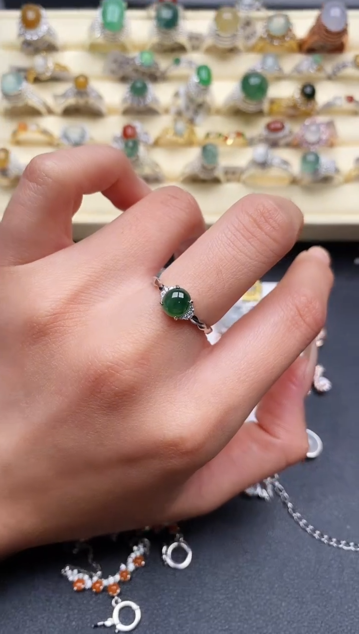 【闪购商品】翡翠戒指银S925镶嵌777777+9