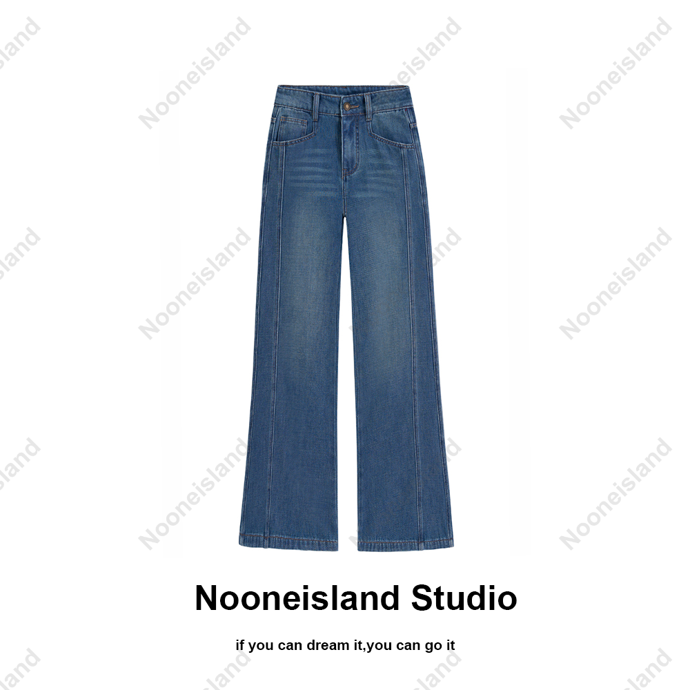 Nooneisland高腰极简风秋冬四面弹微喇牛仔裤显瘦加绒裤子6069