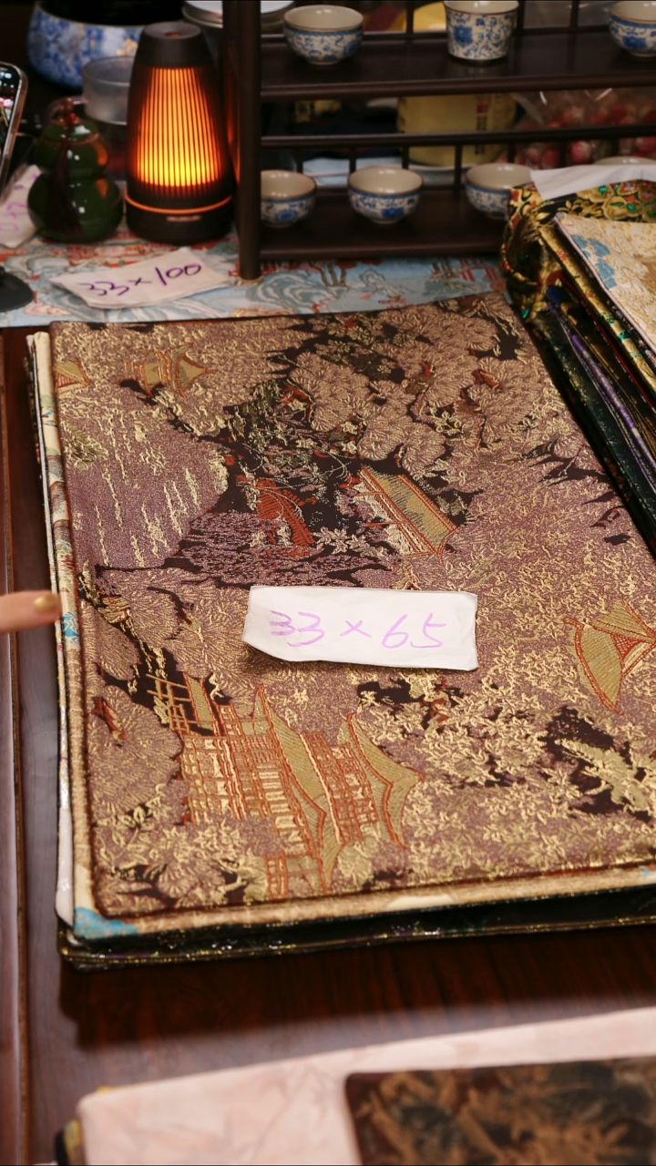 【西阵织登鹳雀楼红咖双面】中国风干泡织锦茶席33*65