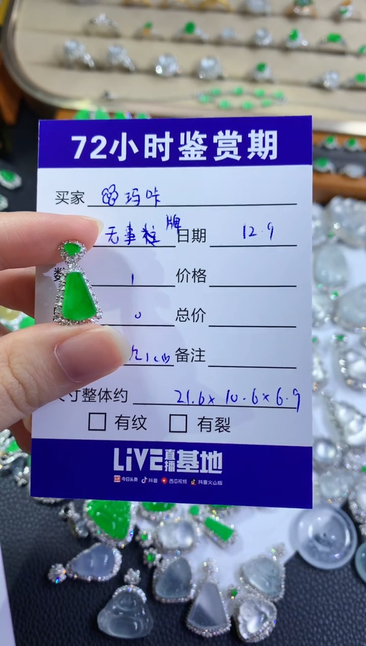 颈饰18K金镶嵌翡翠?****?绿无事牌