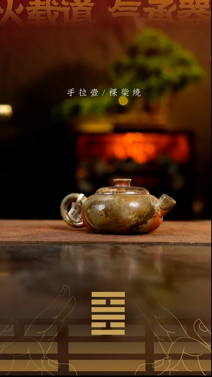 夸烧柴烧扁柿壶254