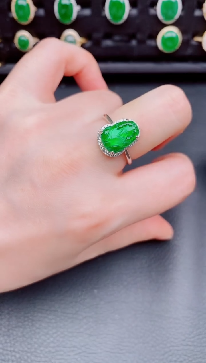 【闪购商品】翡翠戒指银S925镶嵌天然a货翡翠144