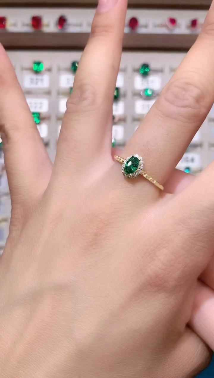 戒指透辉石银S925镶嵌46金