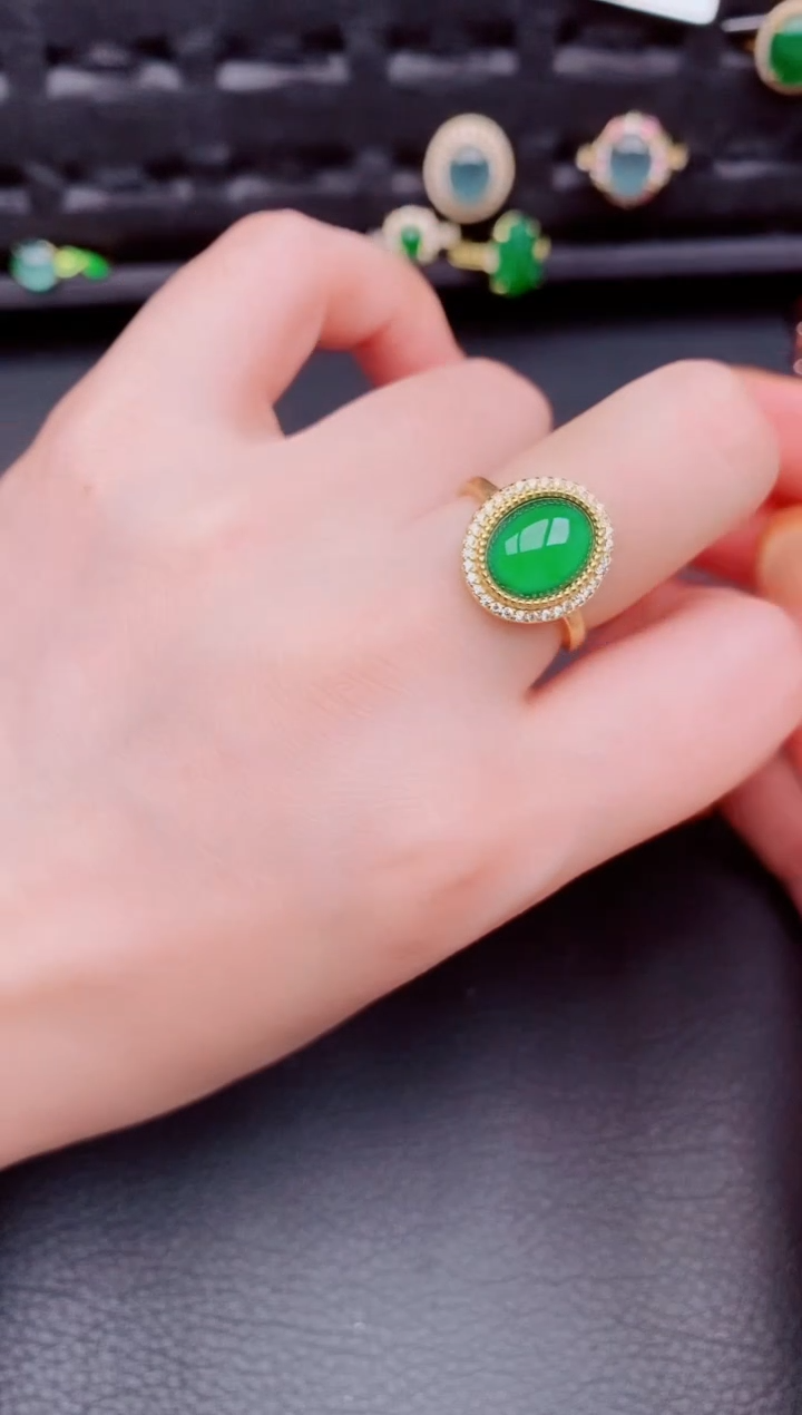 【闪购商品】翡翠戒指银S925镶嵌天然a货翡翠433