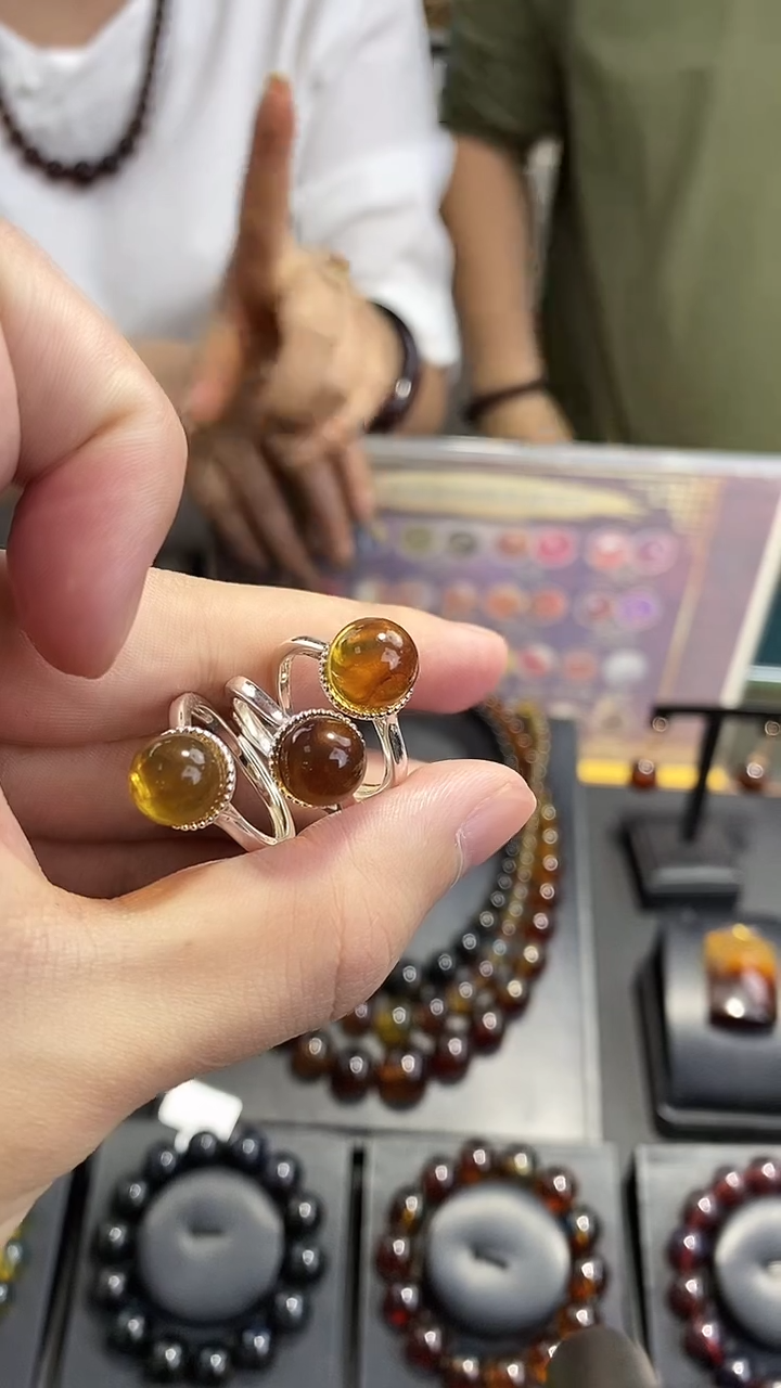 未镶嵌琥珀戒指天然琥珀圆珠戒指（多样性只发其一）