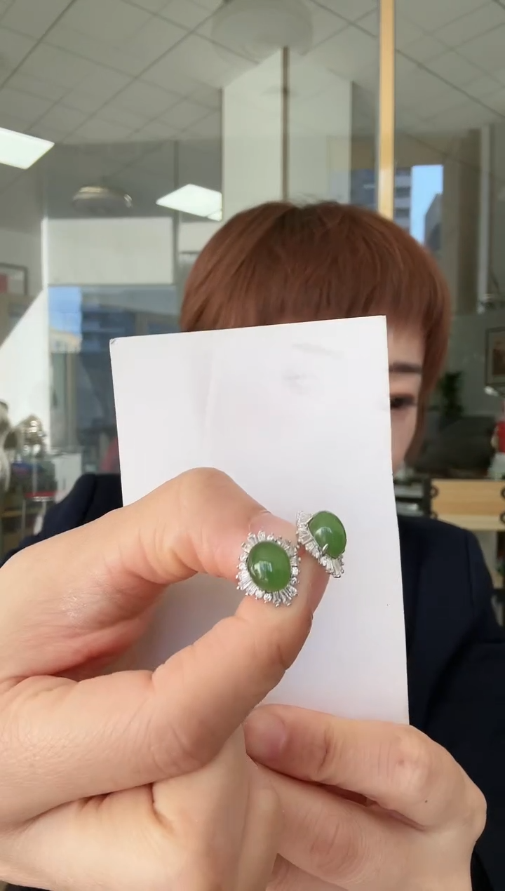 【闪购商品】和田玉耳饰银S925镶嵌丹耳钉