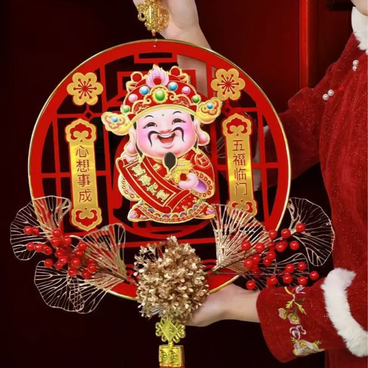 2026马年电动摇头财神挂件插花中国结新年装饰客厅喜庆春节