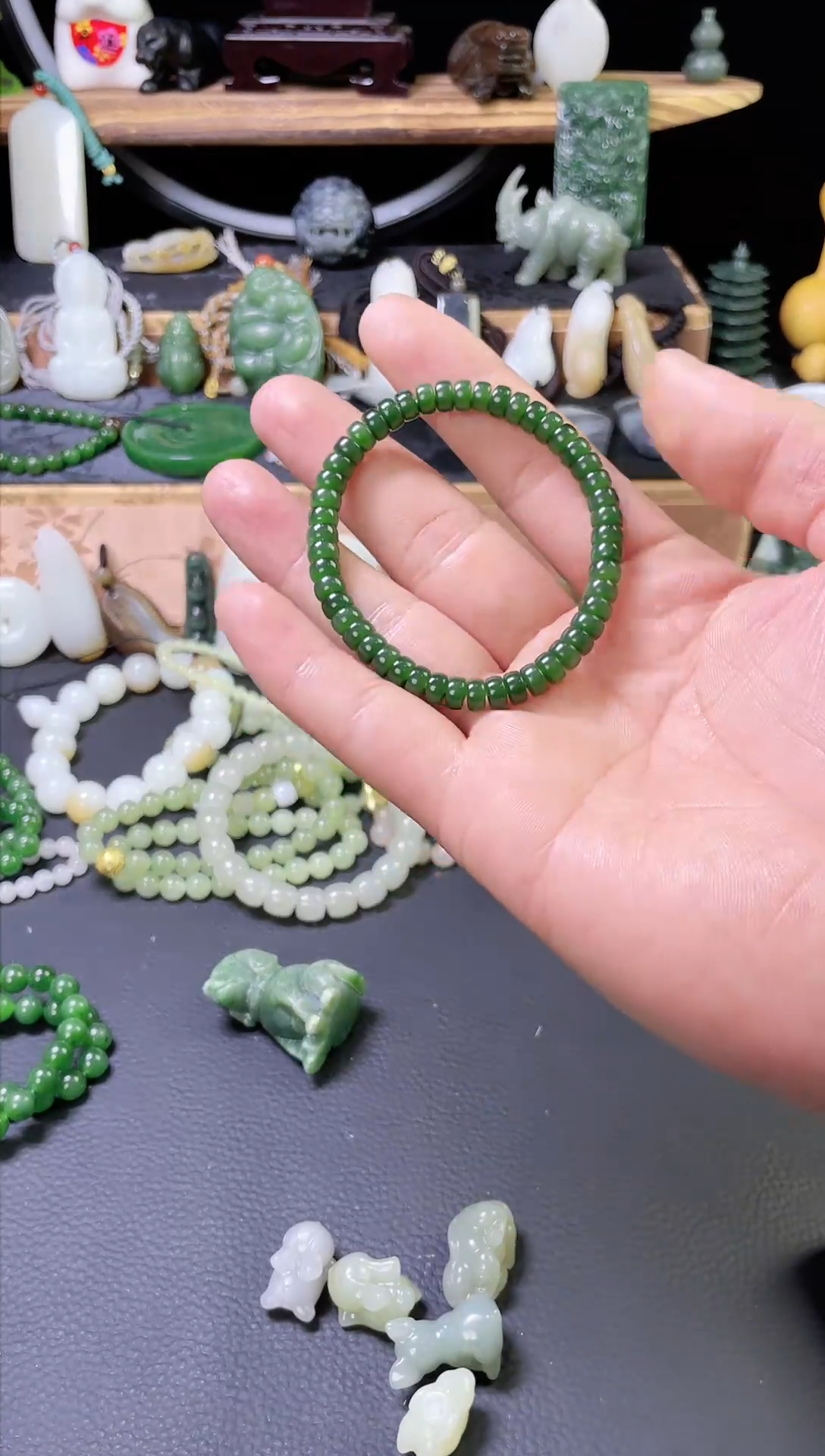 【闪购商品】和田玉手串未镶嵌卡6 碧玉药片手串