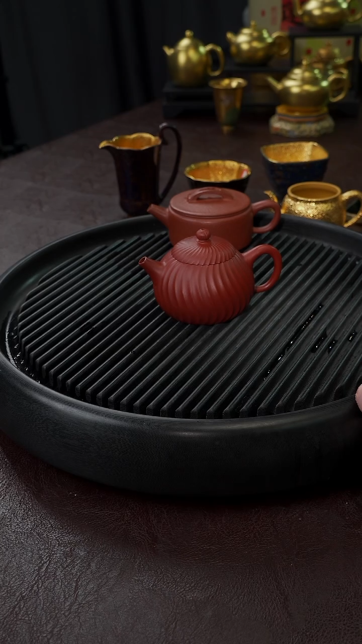 【闪购商品】杯【宜景窑紫砂】预定光面金鎏金筋纹壶