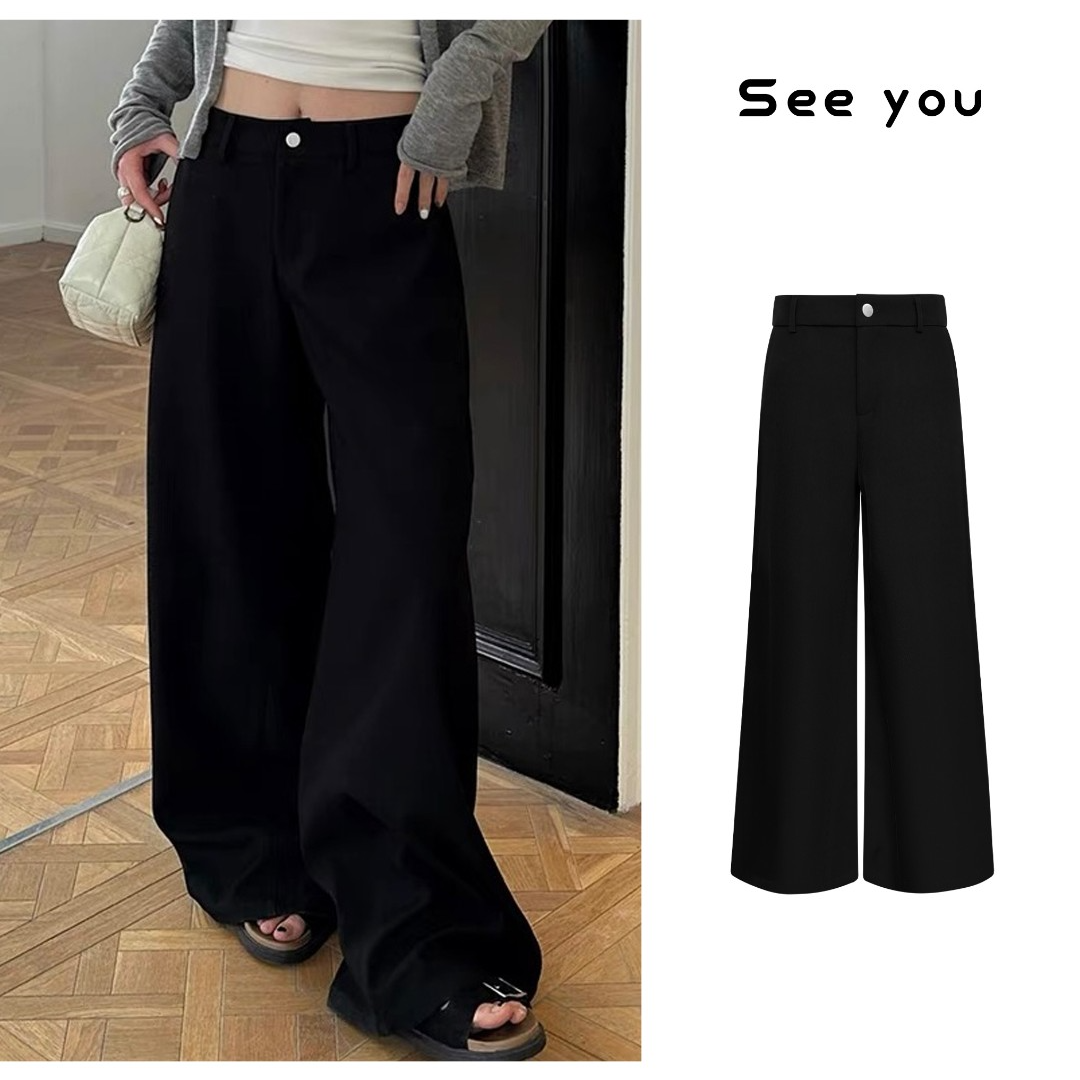 好版型好面料神裤一条 秋冬百搭黑色休闲显瘦阔腿裤拖地长裤 z146