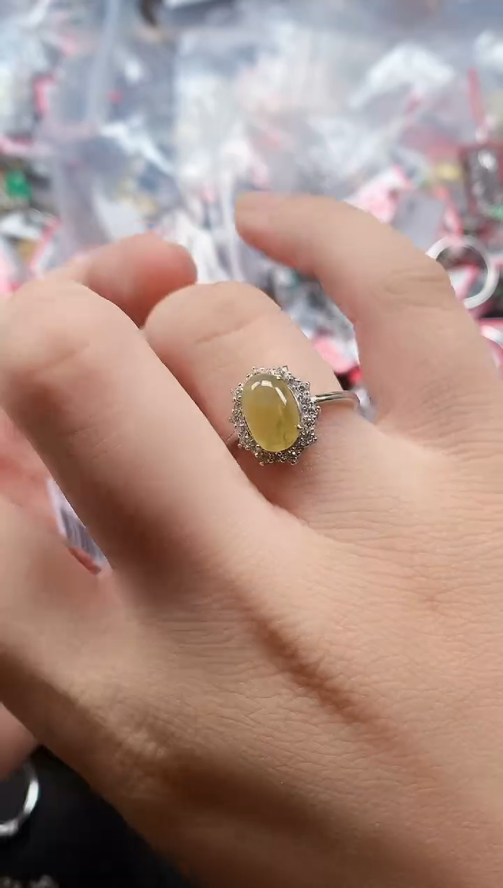 银S925镶嵌戒指翡翠天然A货缅甸翡翠