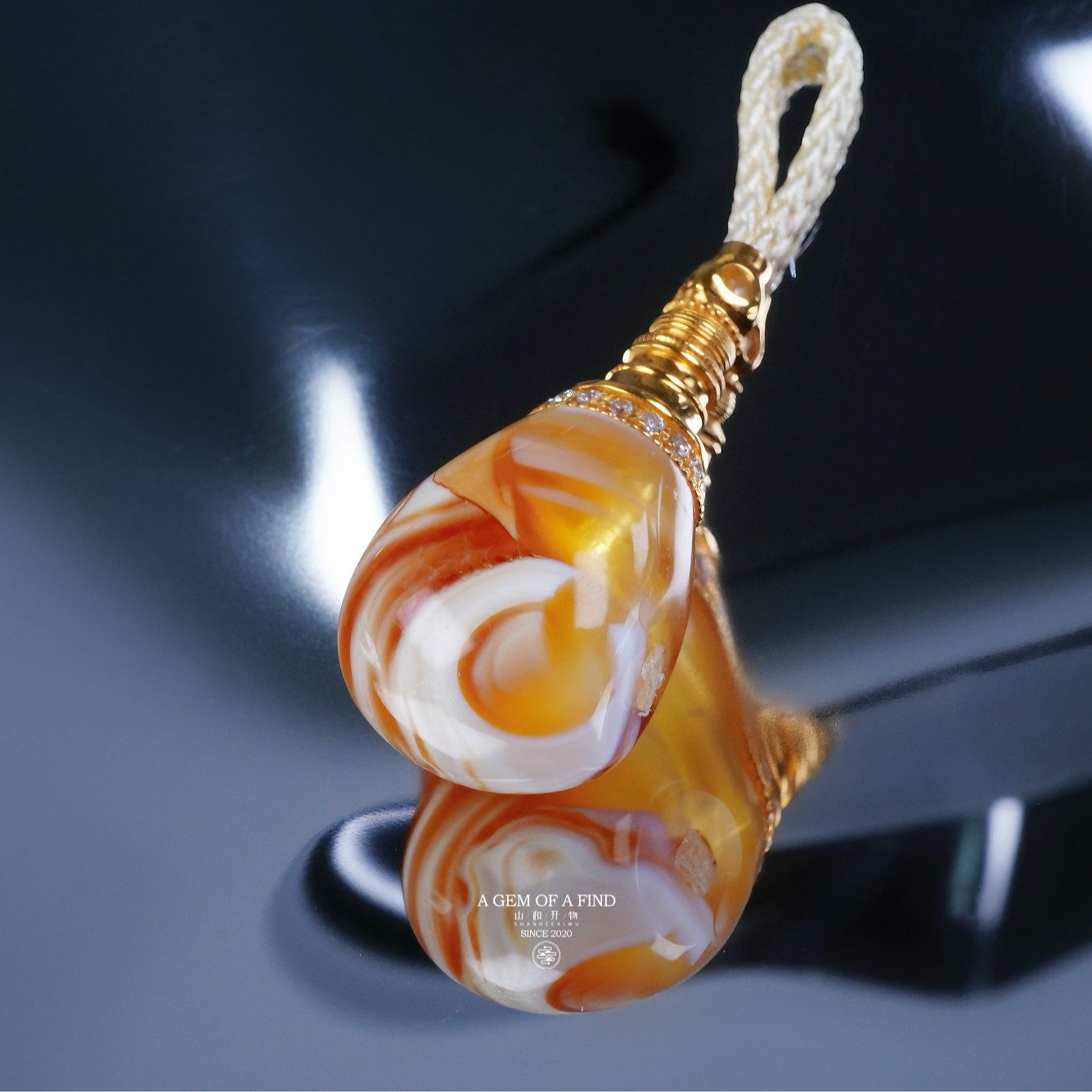 山和开物｜「溏心」11mm金瓷橘沁彩妖拉丝金塔三通文玩配饰 琥珀蜜蜡