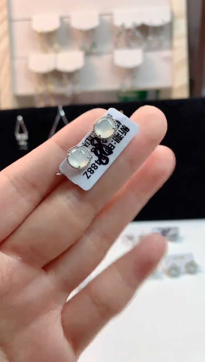 翡翠银S925镶嵌耳饰3号