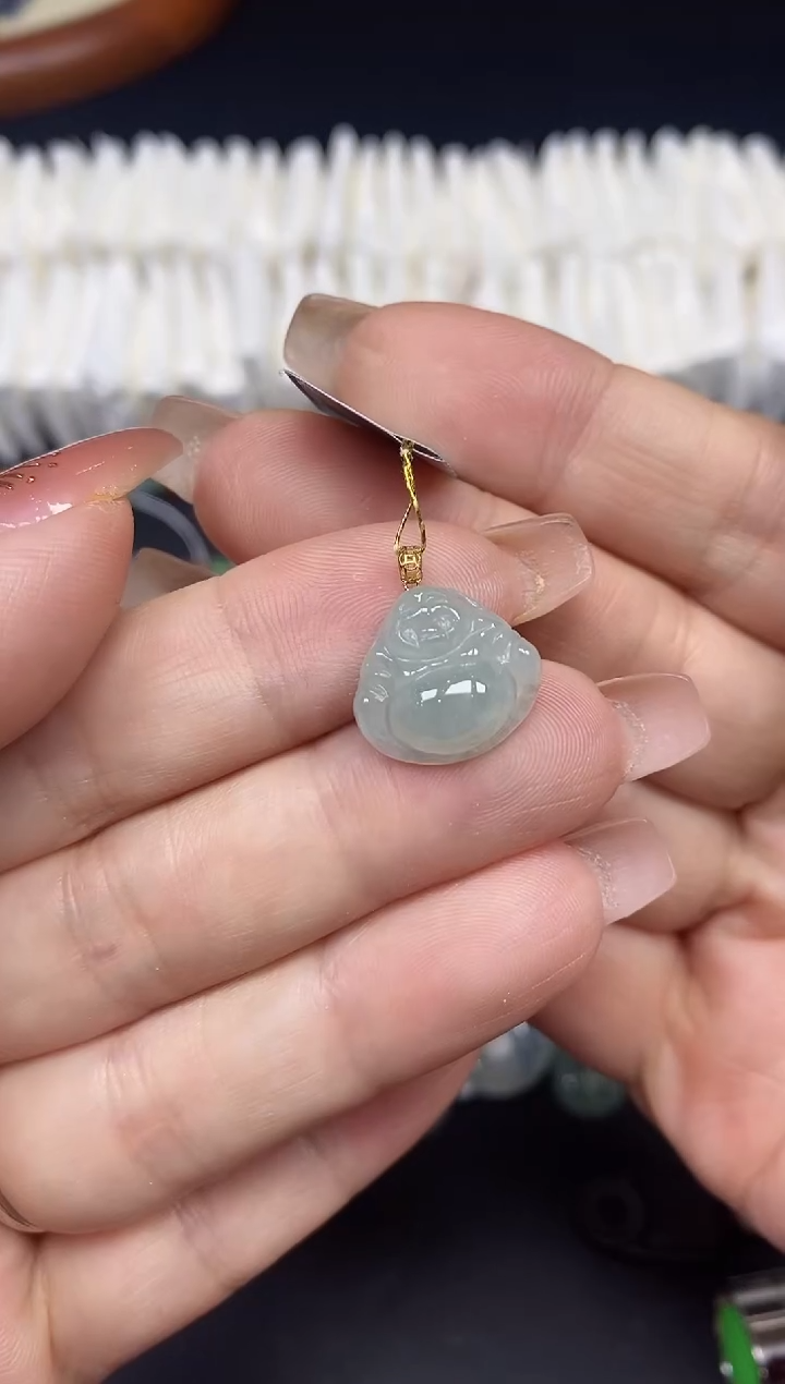 吊坠(不含链)18K金镶嵌翡翠佛公18K金扣镶嵌@@CMT1413-3