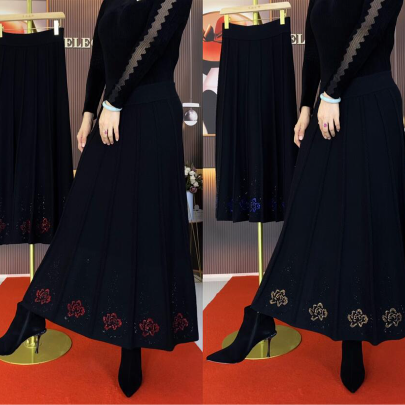 衣颖薇娜2507#烫钻秋冬新款时尚女士针织半身裙高腰上档次妈妈裙