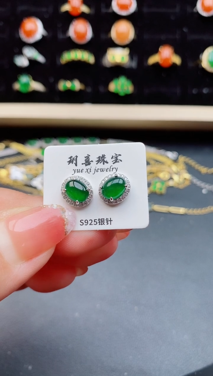 【闪购商品】翡翠耳饰银S925镶嵌12121