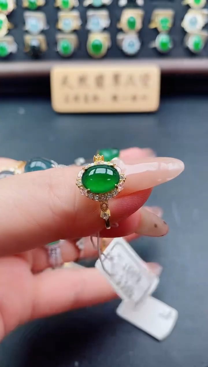 银S925镶嵌戒指翡翠1