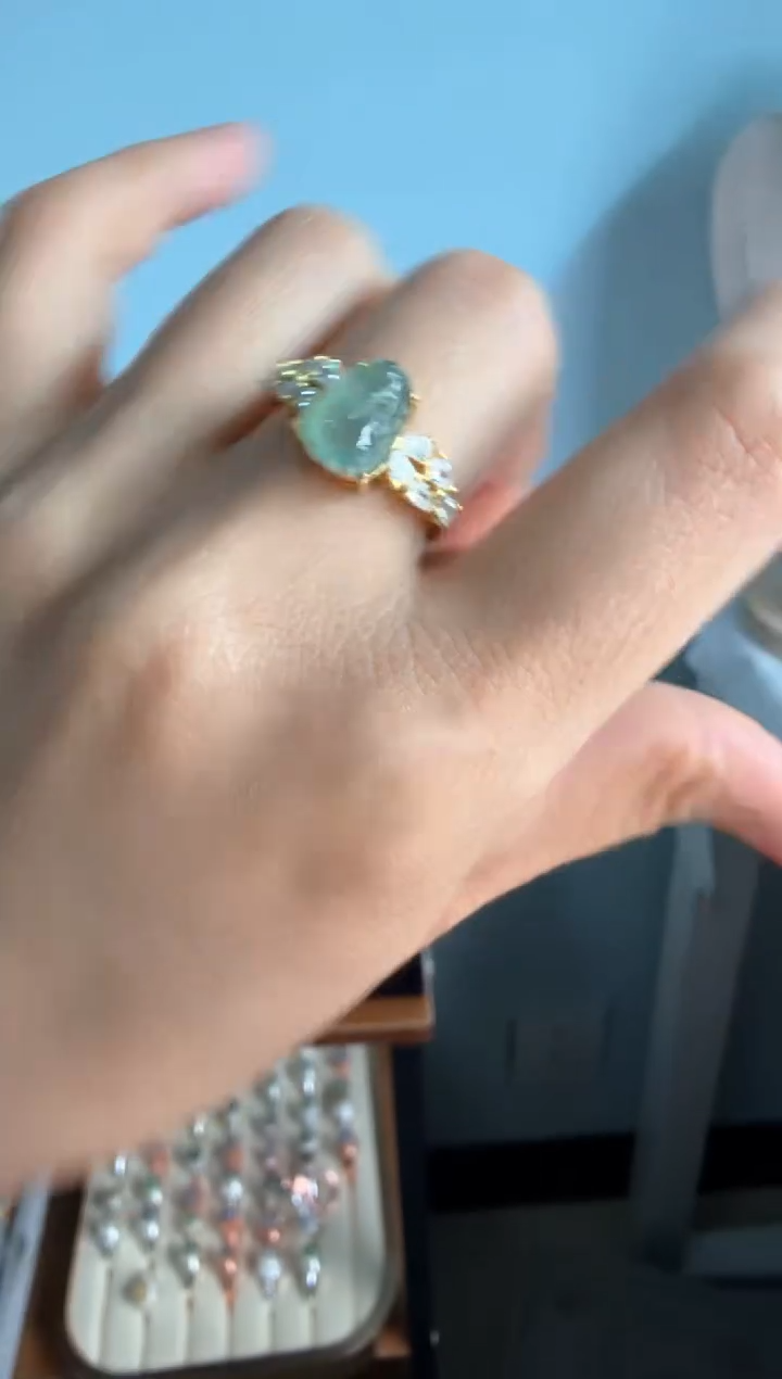 翡翠戒指银S925镶嵌3号