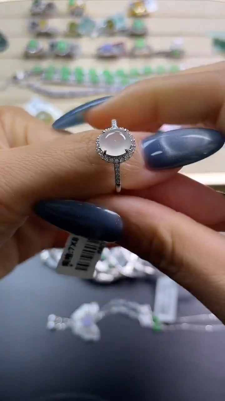 银S925镶嵌戒指翡翠翡翠 蛋面 银S925镶嵌