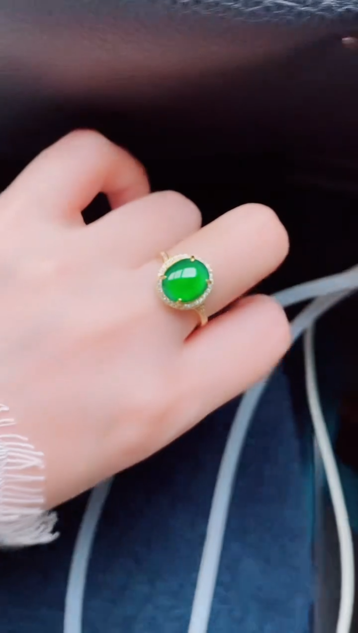 【闪购商品】翡翠戒指银S925镶嵌天然a货翡翠382