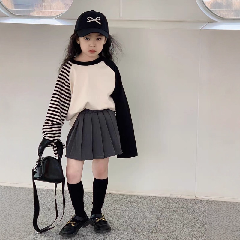 女童秋套装2025新款长袖T恤洋气时髦中大童超好看韩系宽松百褶裙