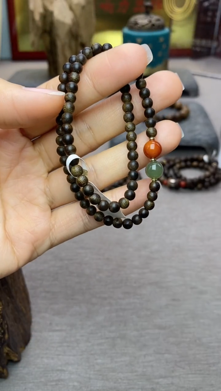 【闪购商品】沉香手串越南芽庄白棋0.4+配饰 沉水双圈款