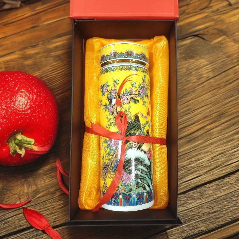 锦堂富贵黄色保温杯+礼盒