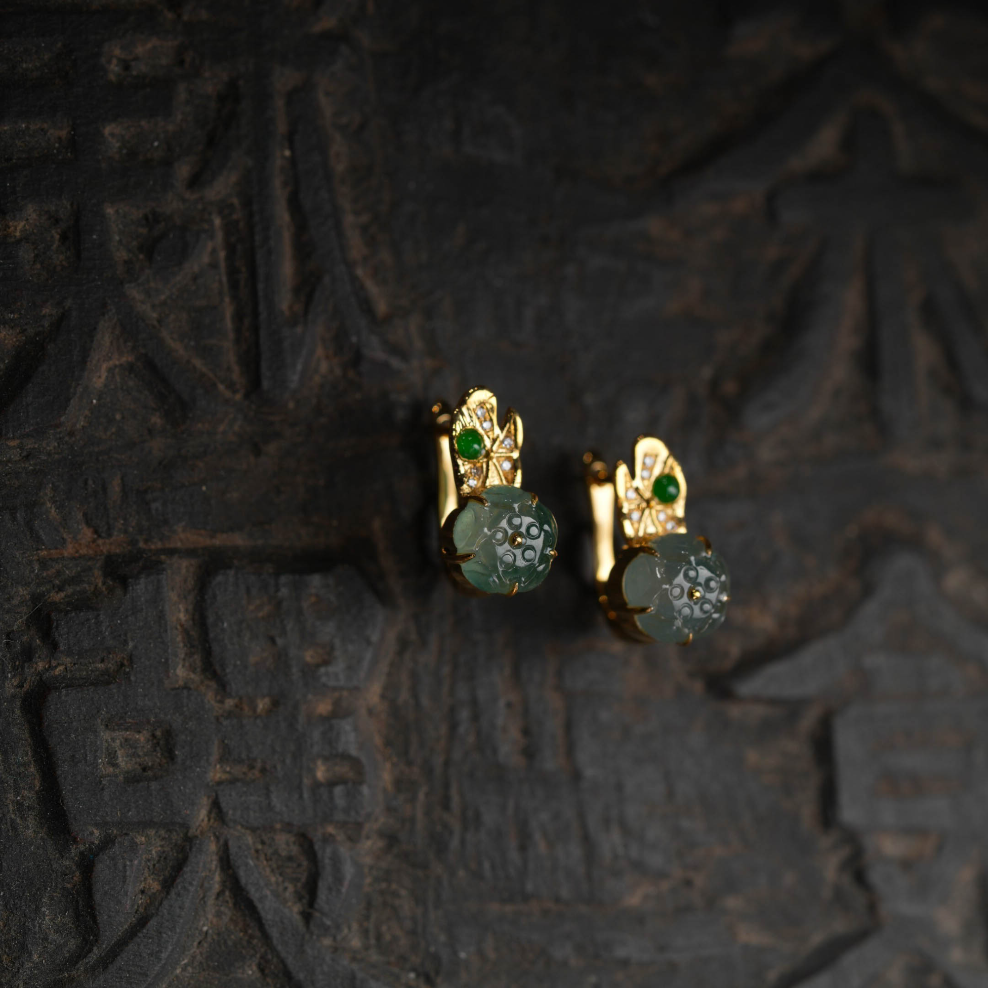 【清荷】高冰飘花翡翠莲花耳环