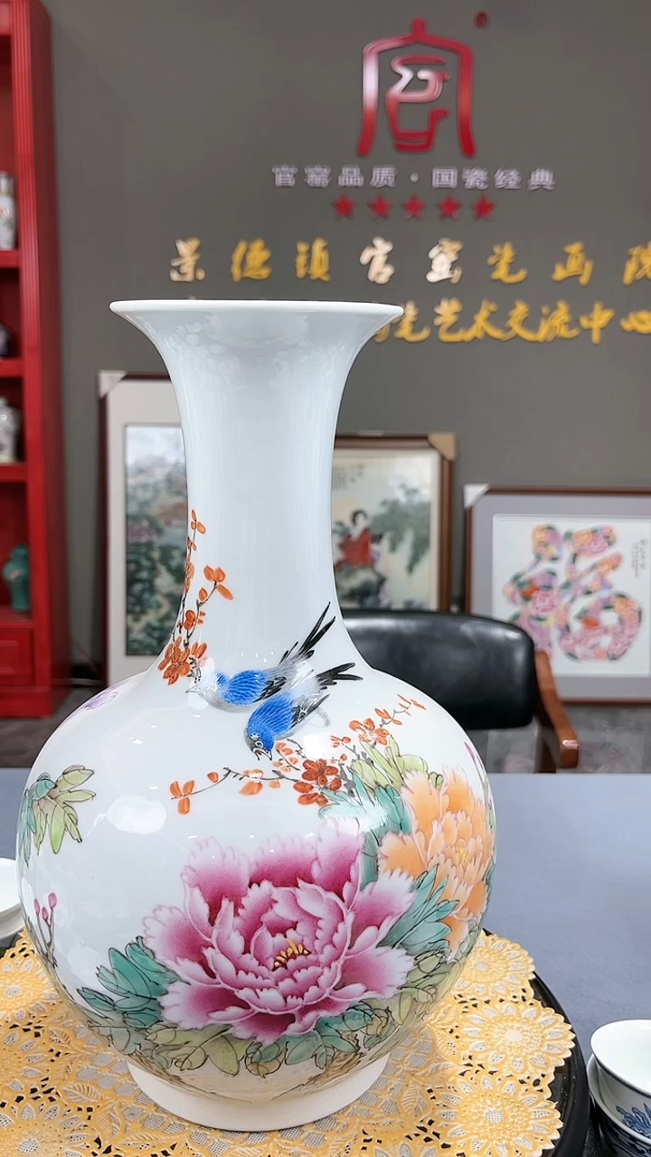【闪购商品】官窑瓷画院087官窑瓷画院花鸟赏瓶